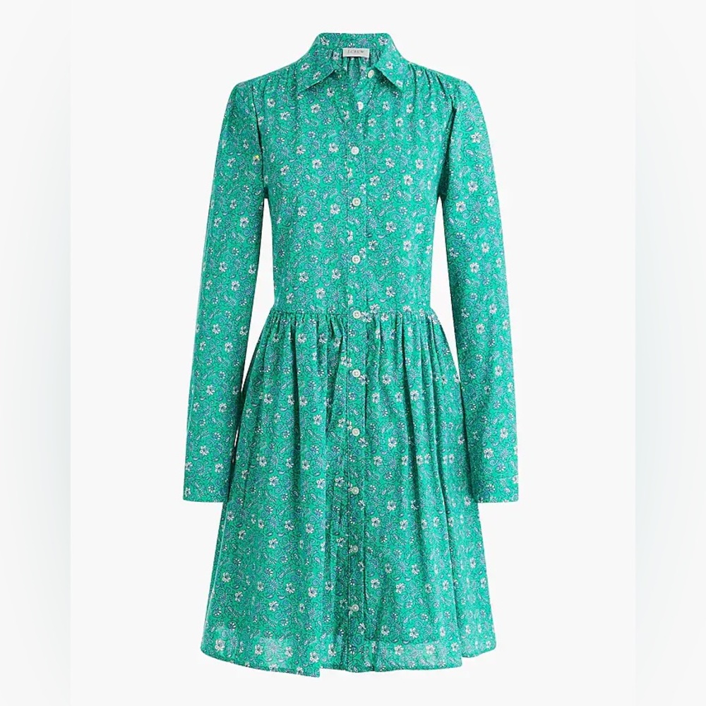 J CREW Printed Cotton Mini Shirtdress Dress Size 0 Green